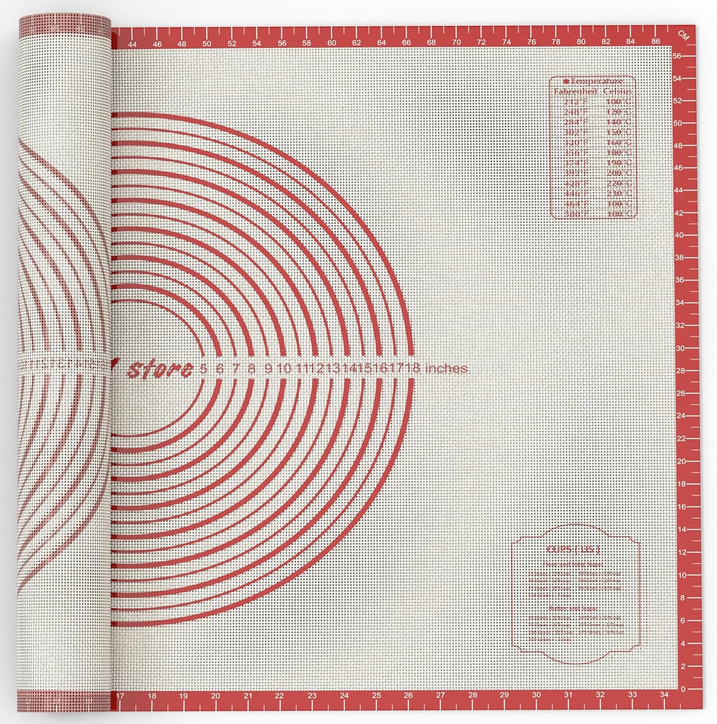 26 * 16 inches Red, Non-Slip Silicone Baking Sheets - Baking Mat with 0.7mm Thickness - Non-Stick Pastry & Cookie Mat for Kitchen Counter for Rolling Out Dough with Measurements.