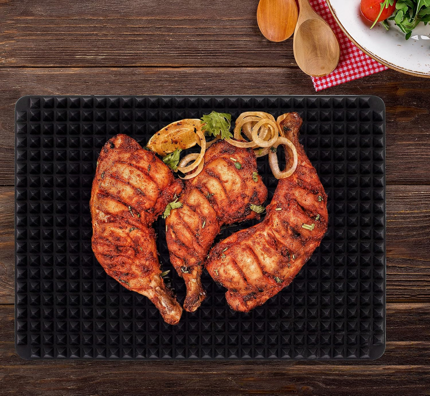 Silicone Baking Mat Red Pyramid Non Stick Bacon Microwave Tray Pastry Mats Red BBQ Grill Mat Baking Supplies oven Liners For Bottom Of Oven - 16 X 11''Silicone Mats For Kitchen Counter 1 Pack