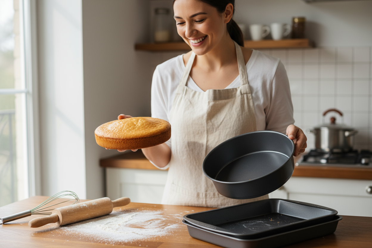 “I’ve been baking for years, and these non-stick pans are the best I’ve ever used. My cakes come out evenly baked every time, and cleaning up is so easy. Definitely coming back for more!” (make it real photo)